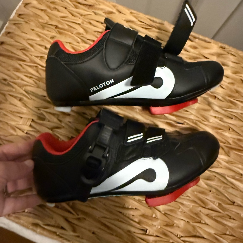 Peloton Black and Red Sneakers with Velcro Strap